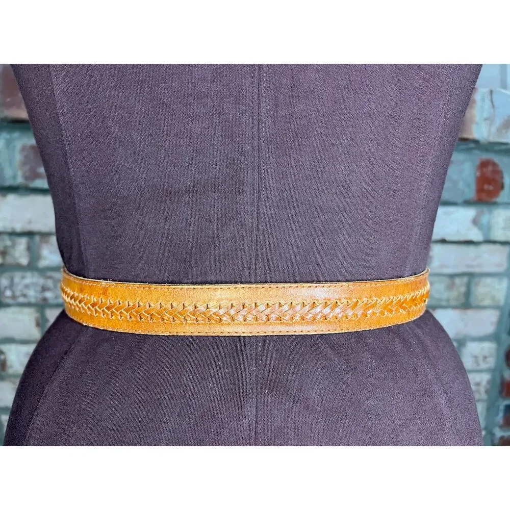 Liz Claiborne belt genuine leather brown braided skinny western